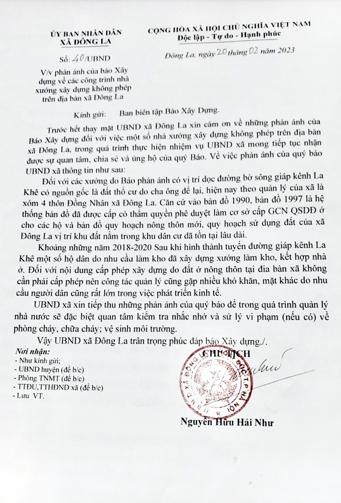 Hà Nội: UBND xã Đông La phản hồi thông tin Báo điện tử Xây dựng phản ánh về những vi phạm tại đường Bờ Sông mới