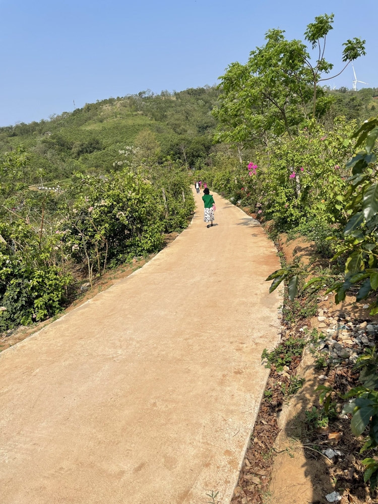 Con đường bê tông tại điểm du lịch nghỉ dưỡng Khe Sanh Valley Farm do chủ điểm tự làm.