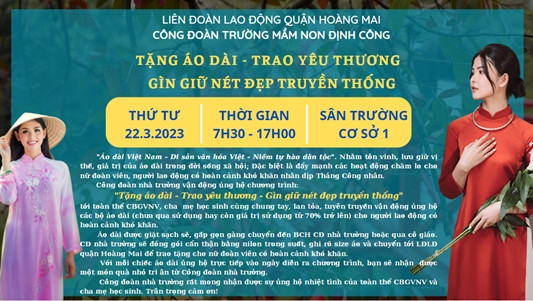 Hoàng Mai (Hà Nội): Trường Mầm non Định Công với chương trình “Tặng áo dài – trao yêu thương – giữ gìn nét đẹp truyền thống”