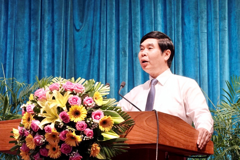 Phó Chủ tịch UBND tỉnh Bình Định Lâm Hải Giang phát biểu khai mạc Diễn đàn.
