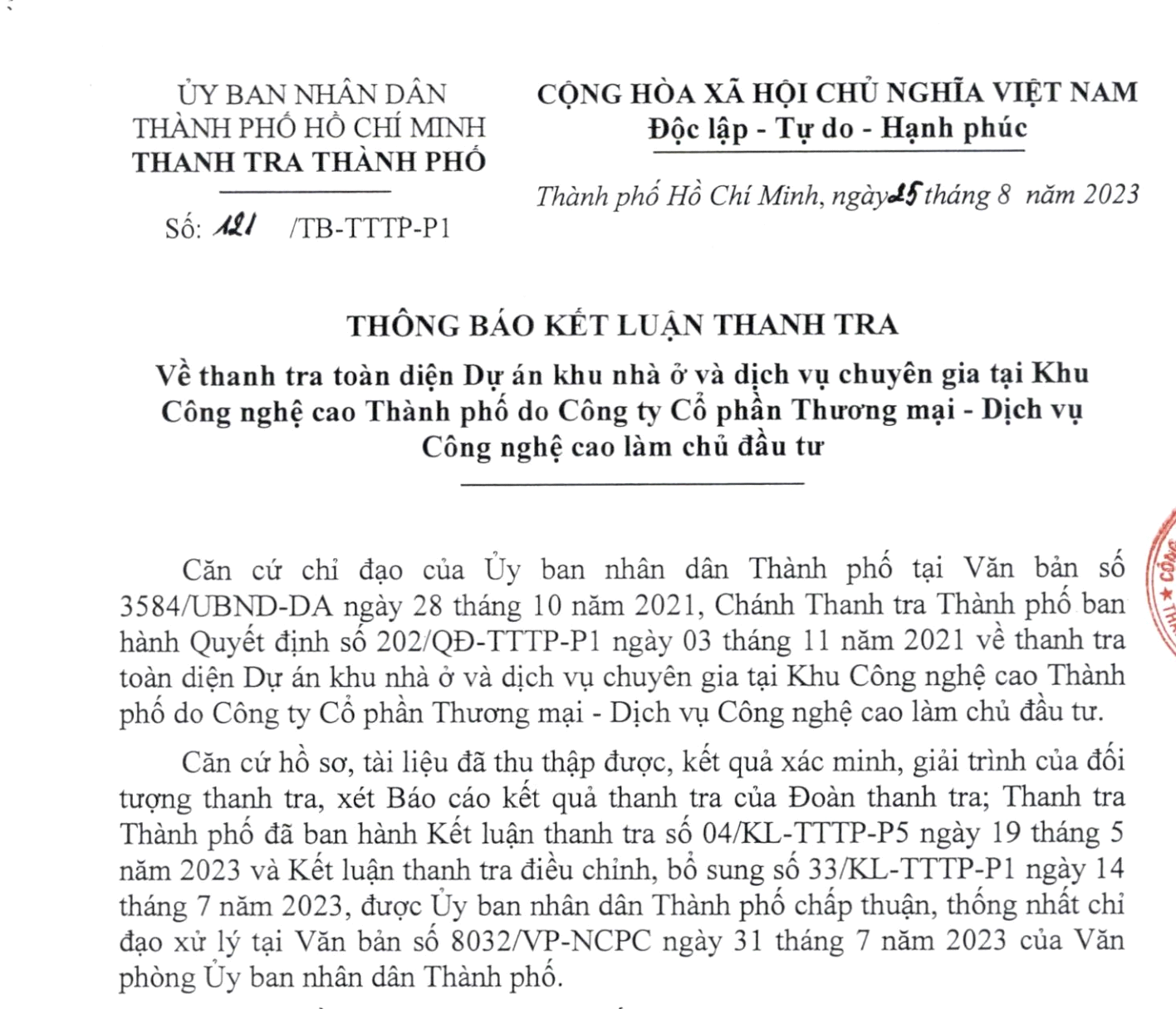 Thành phố Hồ Chí Minh: Nhiều sai phạm tại dự án khu nhà ở và dịch vụ chuyên gia tại Khu Công nghệ cao