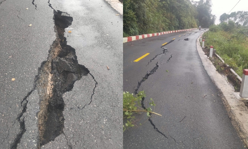 Mưa lớn gây nứt, sụt lún Quốc lộ 24 tại Kon Tum