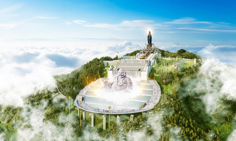 Đại tượng Phật Di Lặc bằng đá sa thạch khổng lổ chuẩn bị được khai quang tại núi Bà Đen