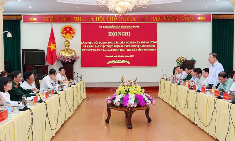 Đoàn công tác liên ngành của Trung ương làm việc với tỉnh Nam Định về khảo sát việc thực hiện sắp xếp đơn vị hành chính