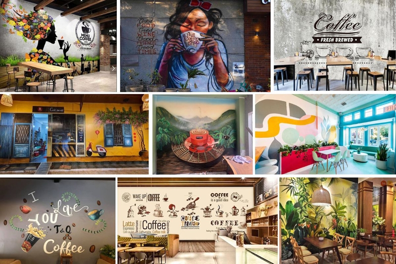 100 mẫu vẽ tranh tường quán cafe, trà sữa, trà chanh đẹp giá rẻ độc đáo hút khách