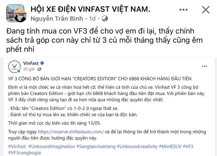 “Rần rần” khoe đặt cọc VinFast VF 3 ngay ngày đầu tiên mở bán