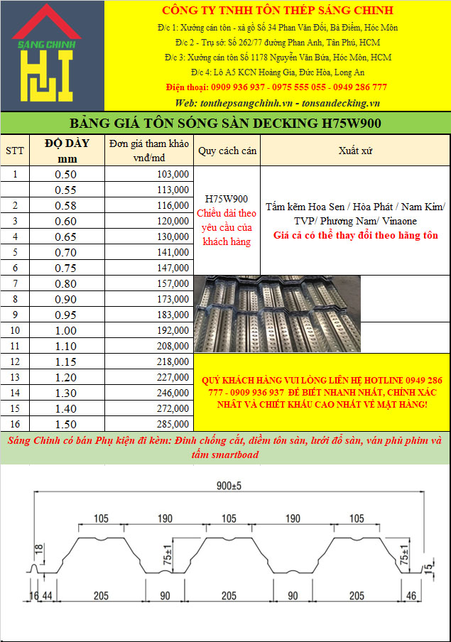 Tôn thép Sáng Chinh chuyên cung cấp tôn sàn deck và tôn đổ sàn bê tông chất lượng cao