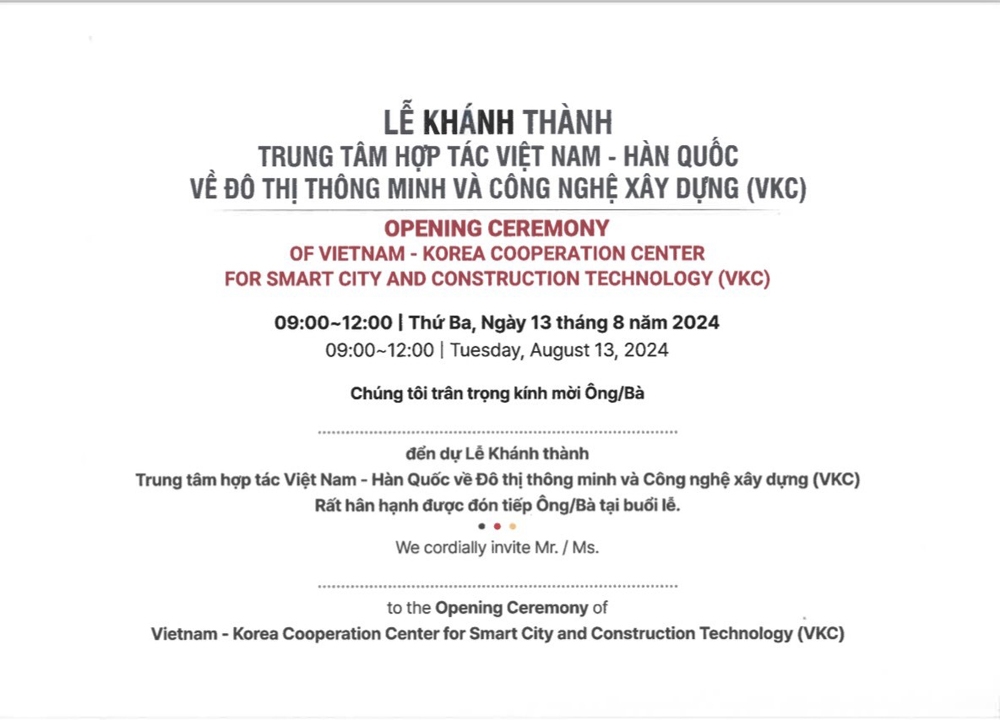 Trung tâm hợp tác Việt Nam - Hàn Quốc về đô thị thông minh và công nghệ xây dựng sẽ khánh thành vào ngày 13/8