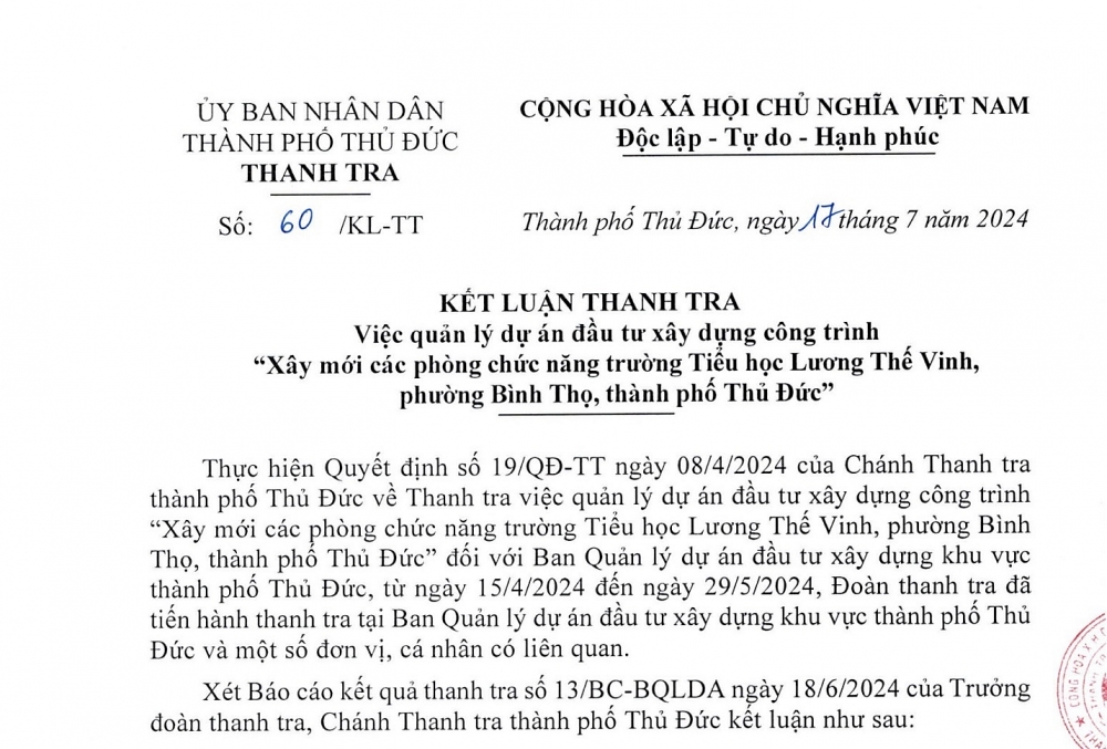 Thành phố Hồ Chí Minh: Nhiều sai sót tại dự án xây mới các phòng chức năng trường học ở Thủ Đức