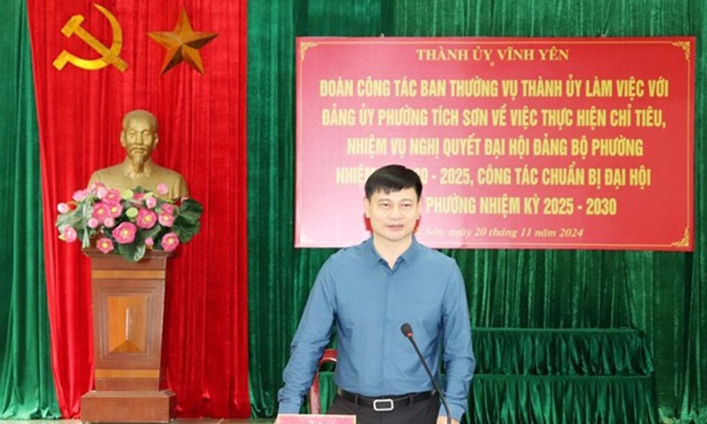 Vĩnh Phúc: Bí thư Thành ủy Vĩnh Yên đánh giá cao công tác chuẩn bị Đại hội Đảng các cấp của phường Tích Sơn