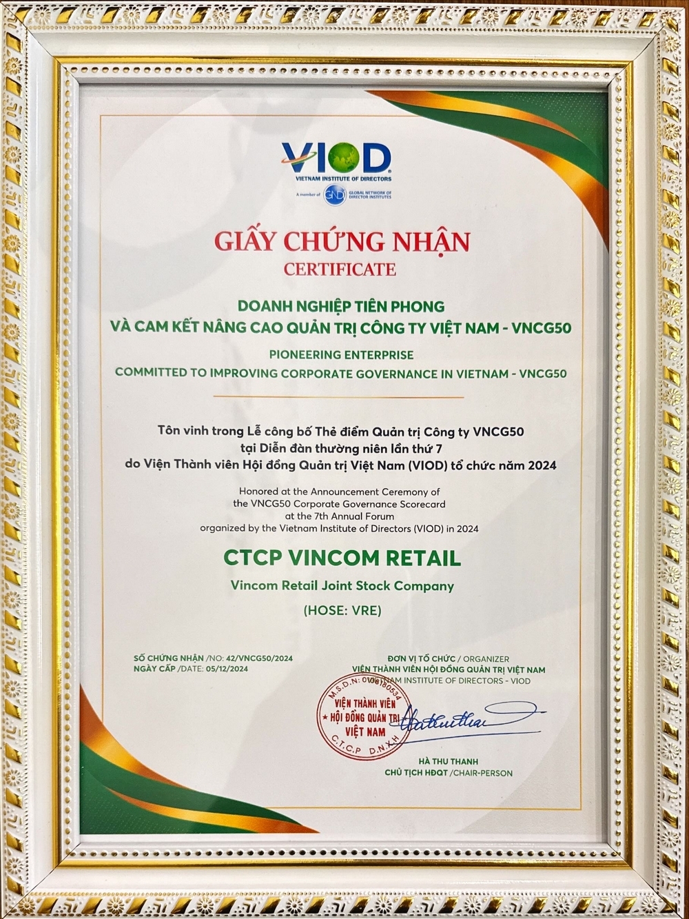 Vincom Retail được vinh danh trong Top 25 Thương hiệu dẫn đầu và Top 50 doanh nghiệp quản trị xuất sắc nhất tại Việt Nam