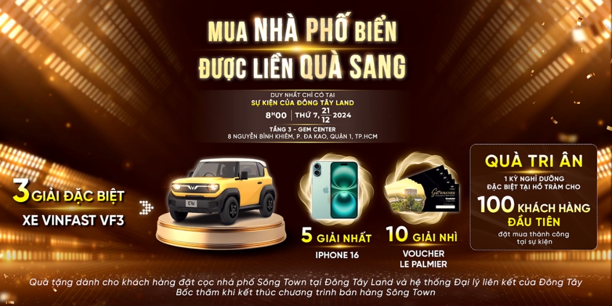 Mua nhà phố biển Sông Town cùng cơ hội nhận ngay xe VF3 tại Đông Tây Land