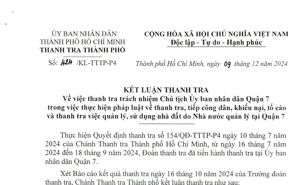 Thành phố Hồ Chí Minh: Công ty Dịch vụ công ích Quận 7 phải nộp hơn 5,8 tỷ đồng do cho thuê đất không đúng quy định