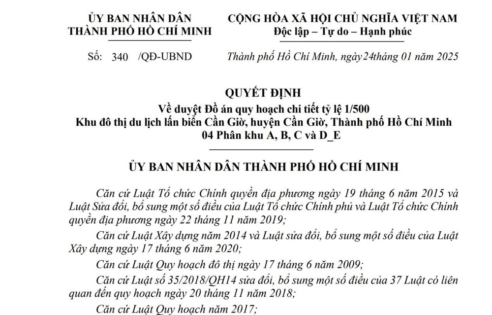 Thành phố Hồ Chí Minh: Duyệt quy hoạch chi tiết Khu đô thị du lịch lấn biển Cần Giờ