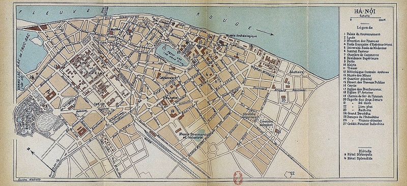 Bản đồ các khu phố Tây tại Hà Nội năm 1932 (Ảnh: tư liệu).