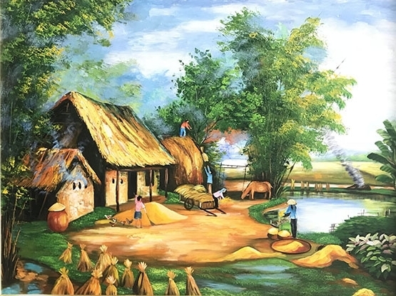 Tranh phong cảnh vẽ sơn dầu Phố xưa TSD 149  AmiA Hà Nội