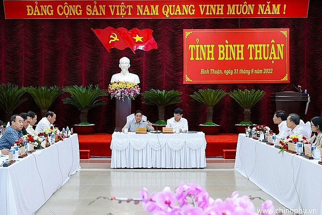 thu tuong pham minh chinh lam viec voi ban thuong vu tinh uy binh thuan