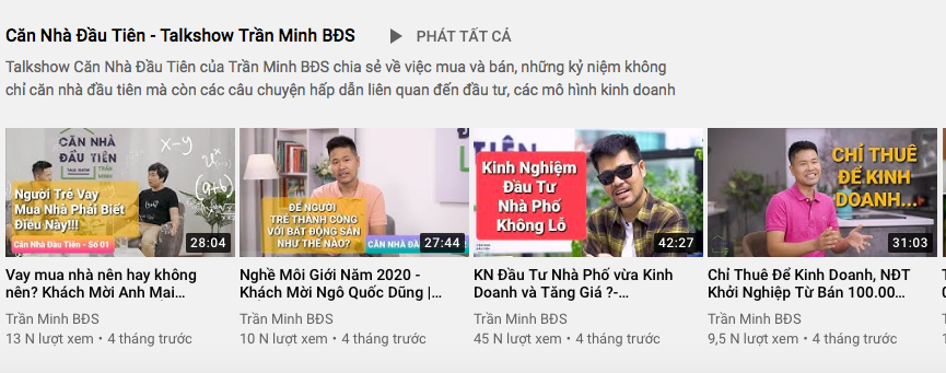 Đầu tư bất động sản hiệu quả với kênh youtube Trần Minh BĐS