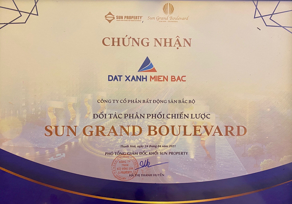 Đất Xanh Miền Bắc là đại lý chiến lược của Sun Property tại dự án Sun Grand Boulevard Sầm Sơn - Thanh Hoá