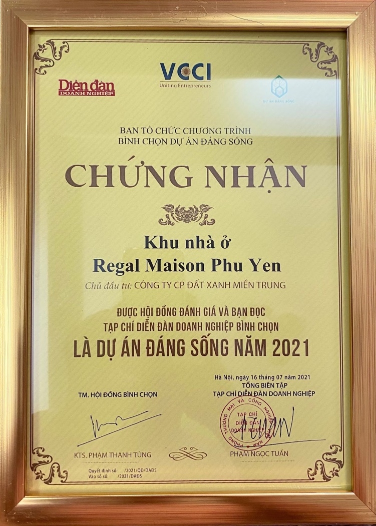 regal maison phu yen cua dat xanh mien trung duoc vinh danh tai du an dang song 2021