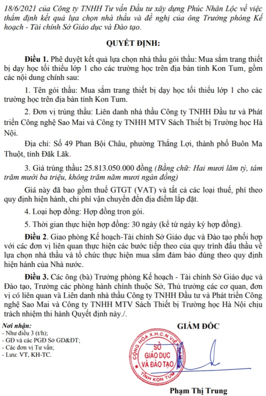 vu dau hieu nang khong hon 10 ty dong tai mot goi thau o so gd dt kon tum gian doi trong ho so du thau do ho so nang luc de trung thau