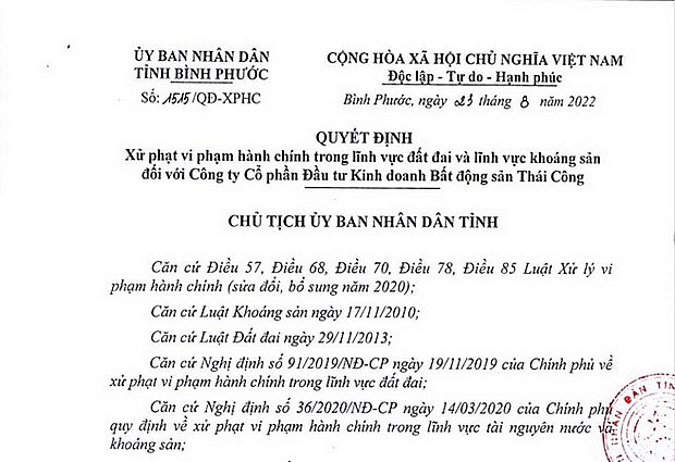 vi pham ve dat dai va khoang san thai cong bi phat hon 95 trieu dong