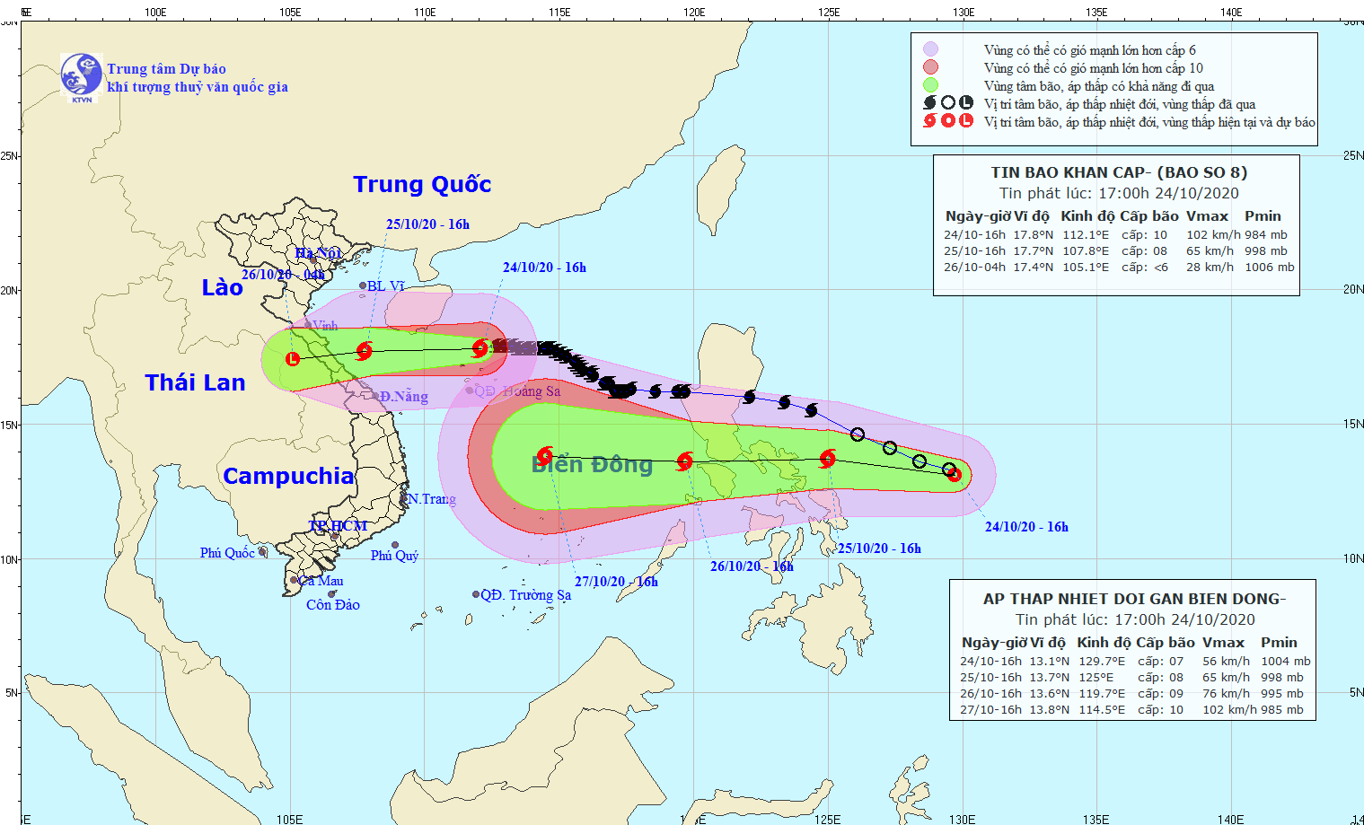 Bão số 8 sẽ đi vào đất liền từ Hà Tĩnh đến Quảng Trị, áp thấp nhiệt đới khả năng thành bão