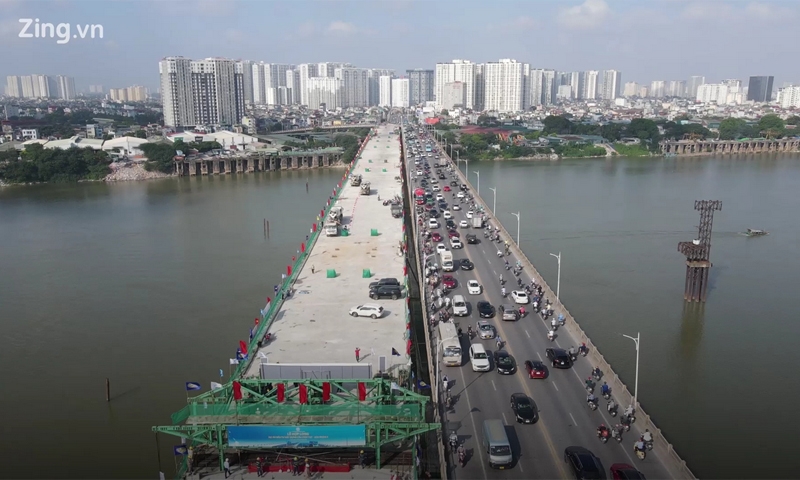 Cầu vượt sông Hồng nghìn tỷ ở Hà Nội chính thức hợp long